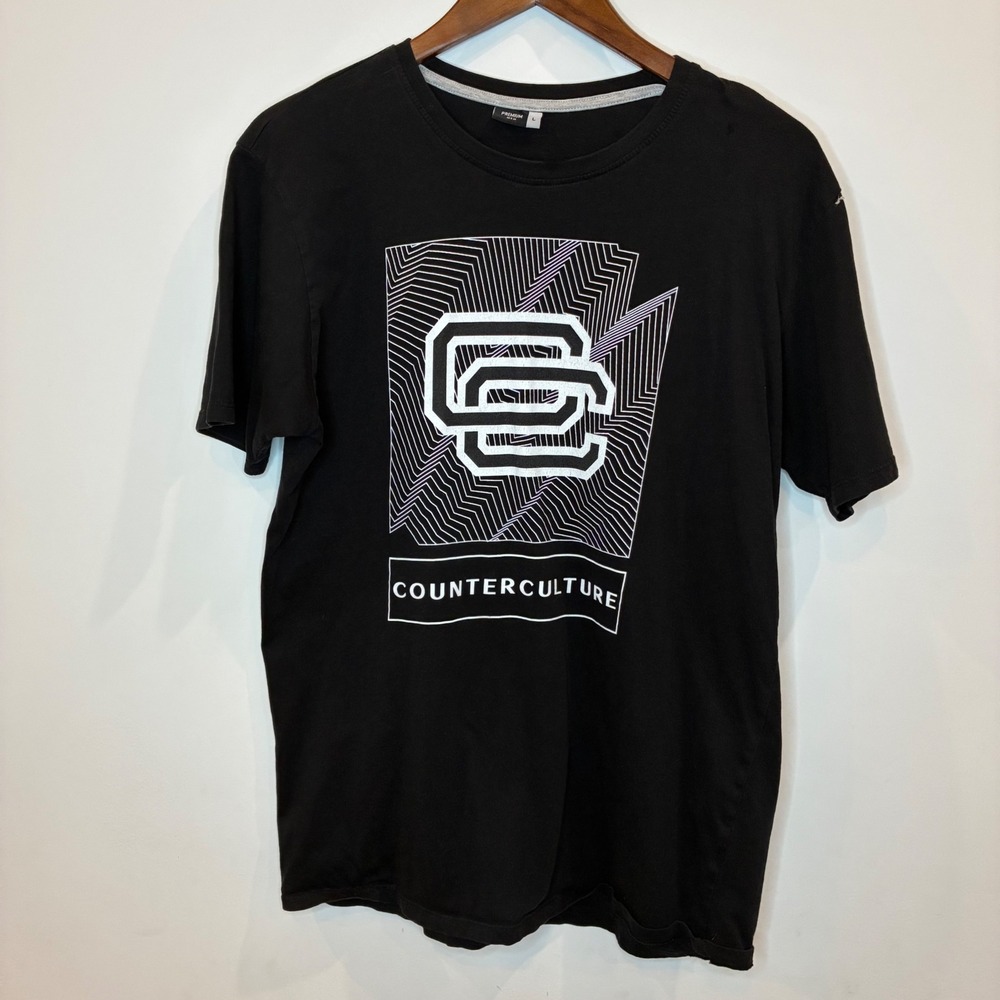 Counterculture Mens Black Graphic T-Shirt CC Logo Crewneck Size L